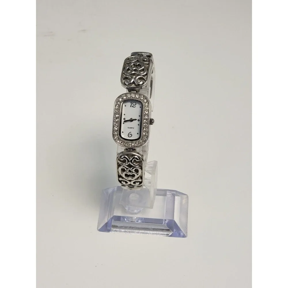 Allude Ladies Gemmed Quartz Watch 22mm Oval Silver‎ Tone Metal Heart Link